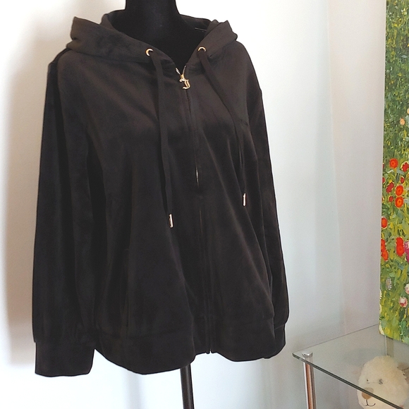 NWT Juicy Couture Black Velour Zip Front Hoodie Women's Size 2X - Picture 2 of 11